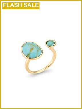 14K Gold-Plated Statement Ring Simulated Turquoise Adjustable Size 6-8